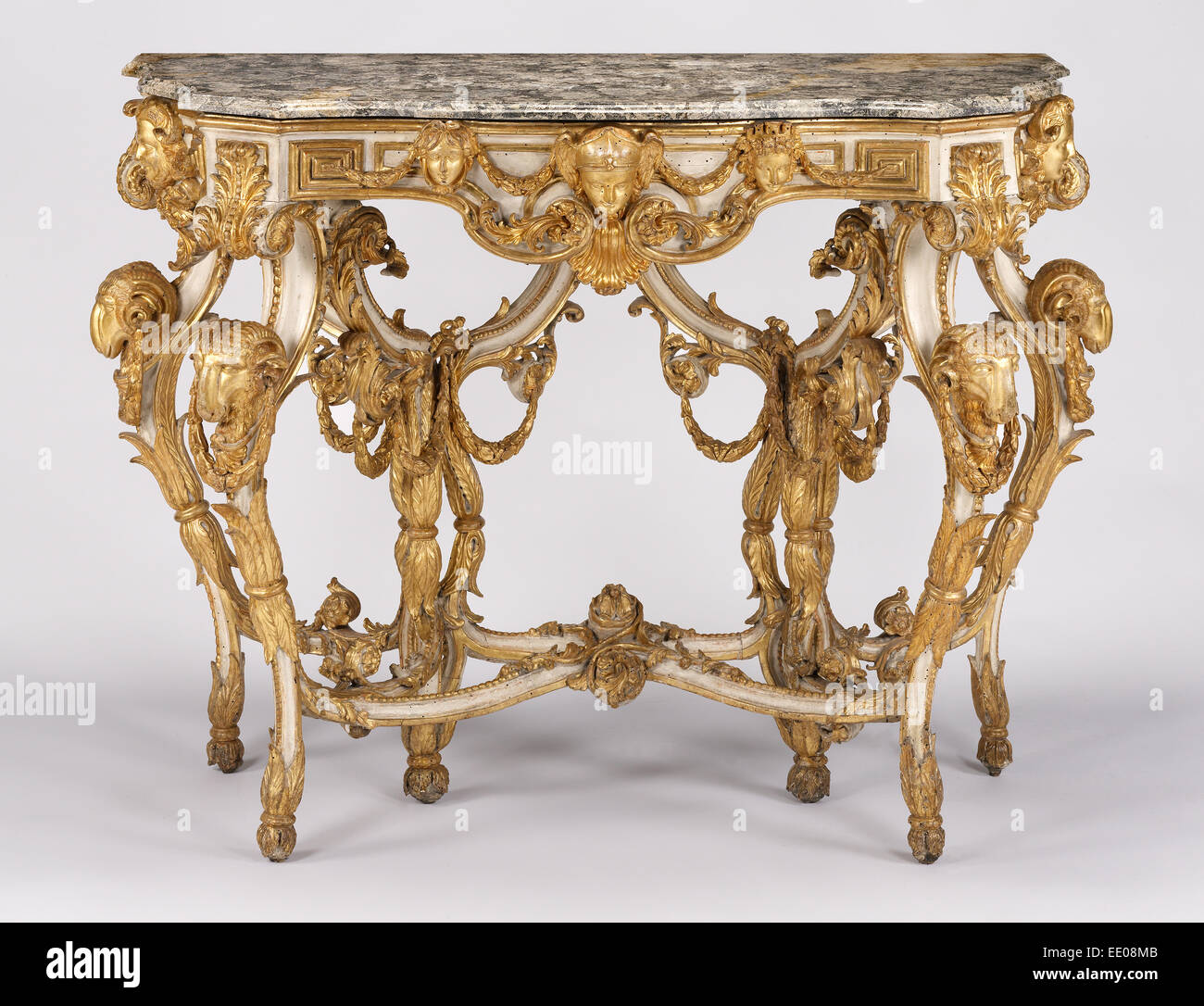 Beistelltisch; Unbekannt; Italien, Europa; ca. 1760-1770; Geschnitzt, bemalt und vergoldeten Lindenholz; Marmorplatte Stockfoto