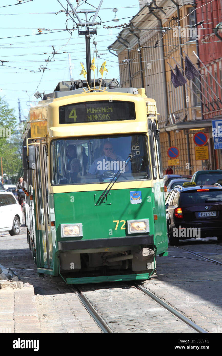 Elektrische Straßenbahn in Helsinki Finnland Stockfoto