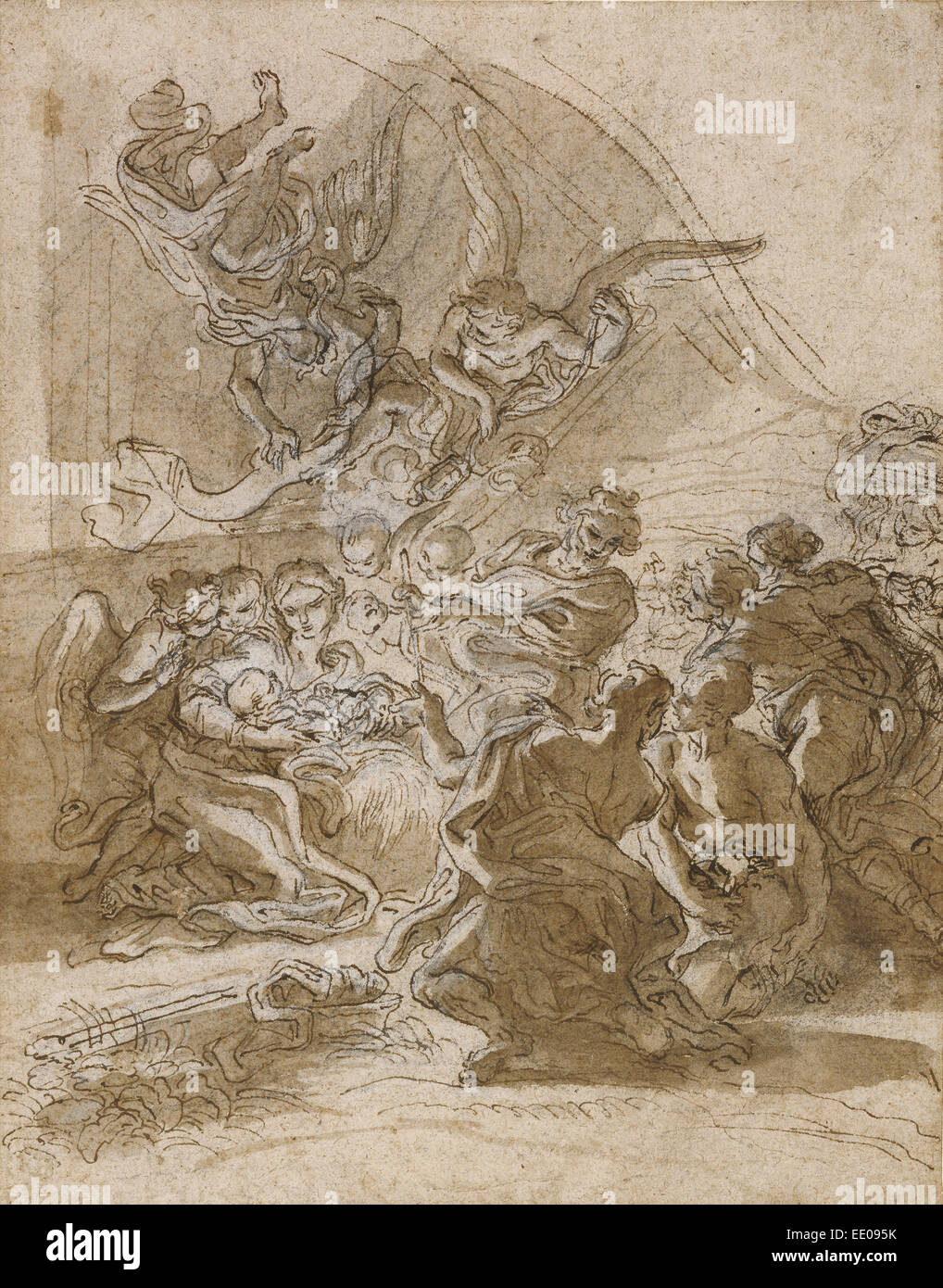 Anbetung der Hirten; Baciccio (Giovanni Battista Gaulli), Italienisch (Genua), 1639-1709; ca. 1672; Feder und braune Tinte Stockfoto