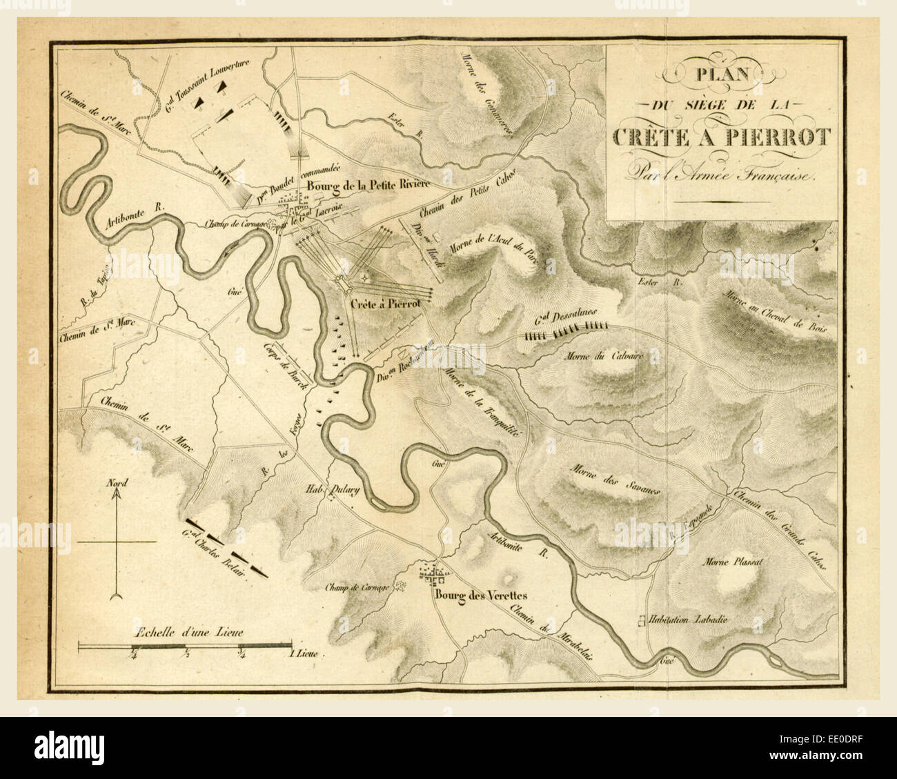 Plan, Karte der Schlacht von Kreta ein Pierrot von der französischen Armee Stockfoto
