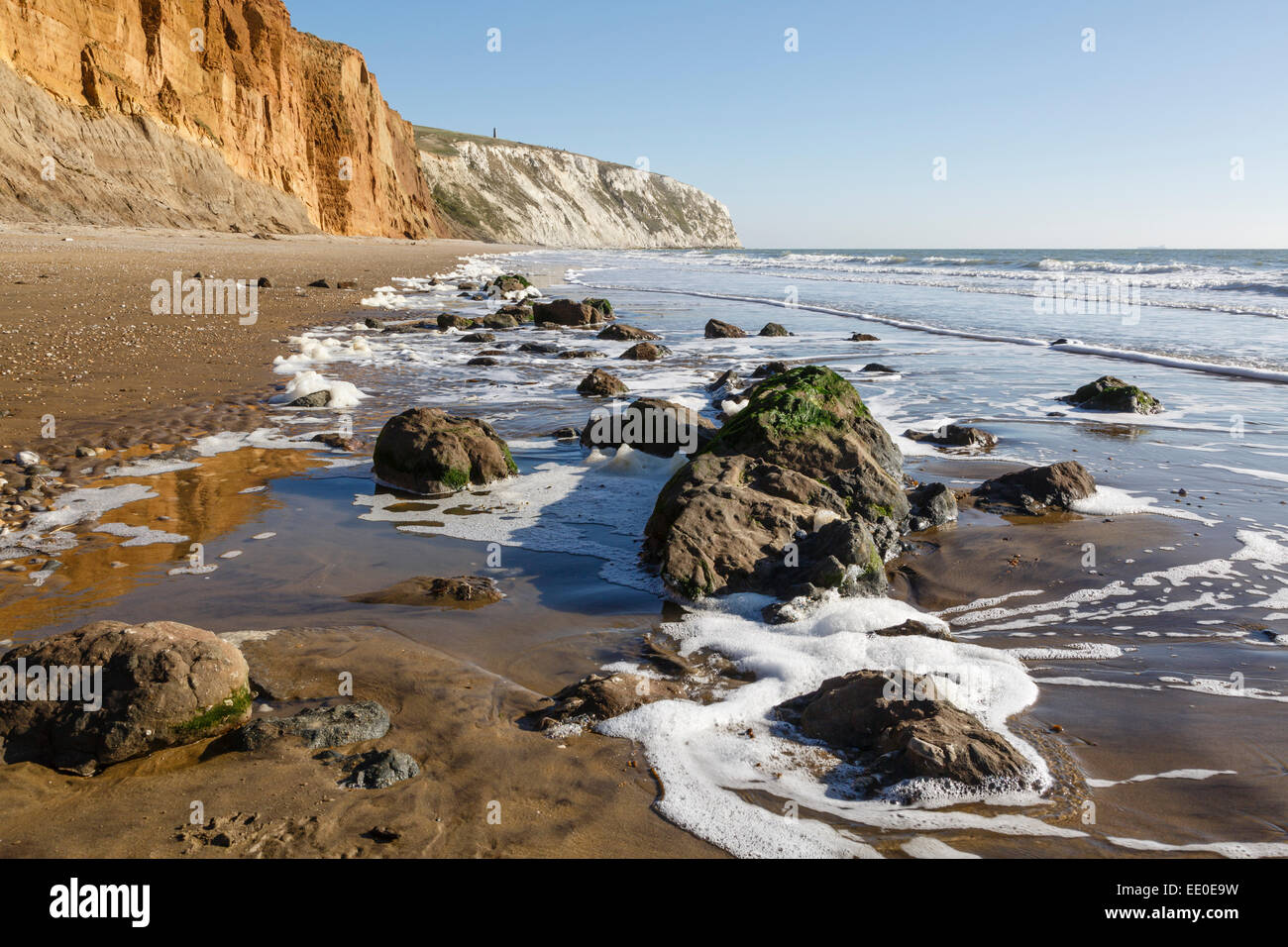 Yaverland Strand mit Blick in Richtung Culver Klippe, Sandown, Isle Of Wight Stockfoto
