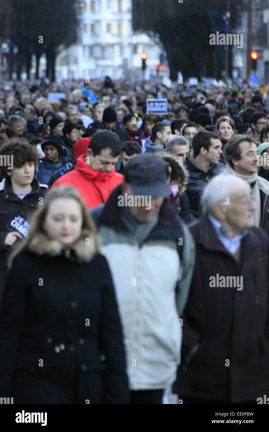 Tribut für die Zeitung Charlie Hebdo nach dem Terroranschlag in Paris. Stockfoto