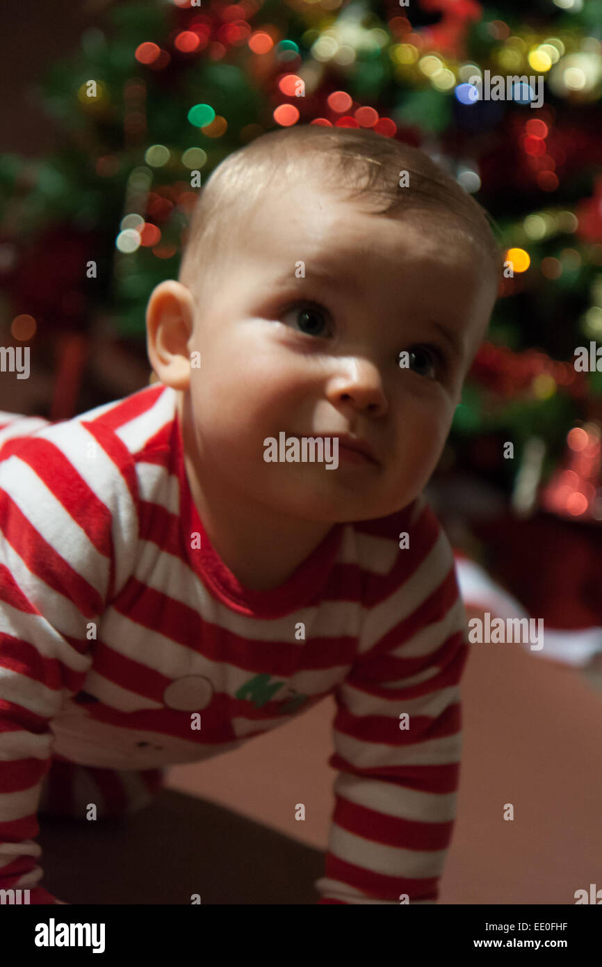 Weihnachtsfest in der Familie, Kinder und Baum Stockfoto