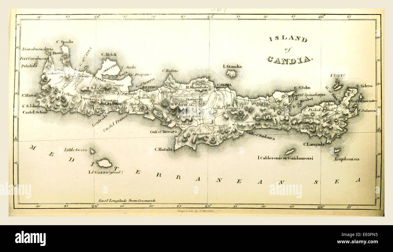Insel von Candia, Geschichte der griechischen Revolution, 19. Jahrhundert Gravur, Kreta, Griechenland Stockfoto