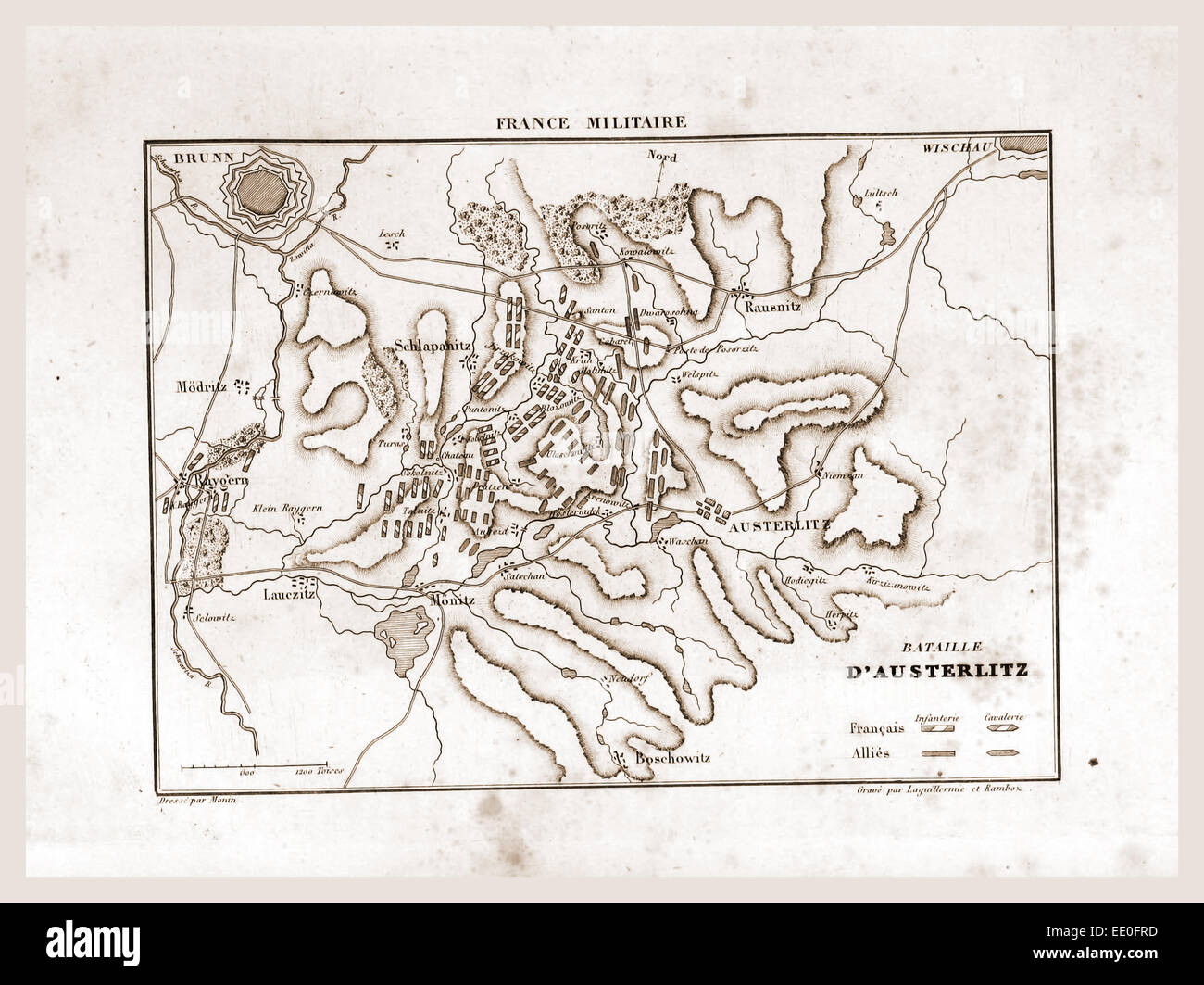 France Militaire. Schlacht von Austerlitz, 19. Jahrhundert Gravur Stockfoto