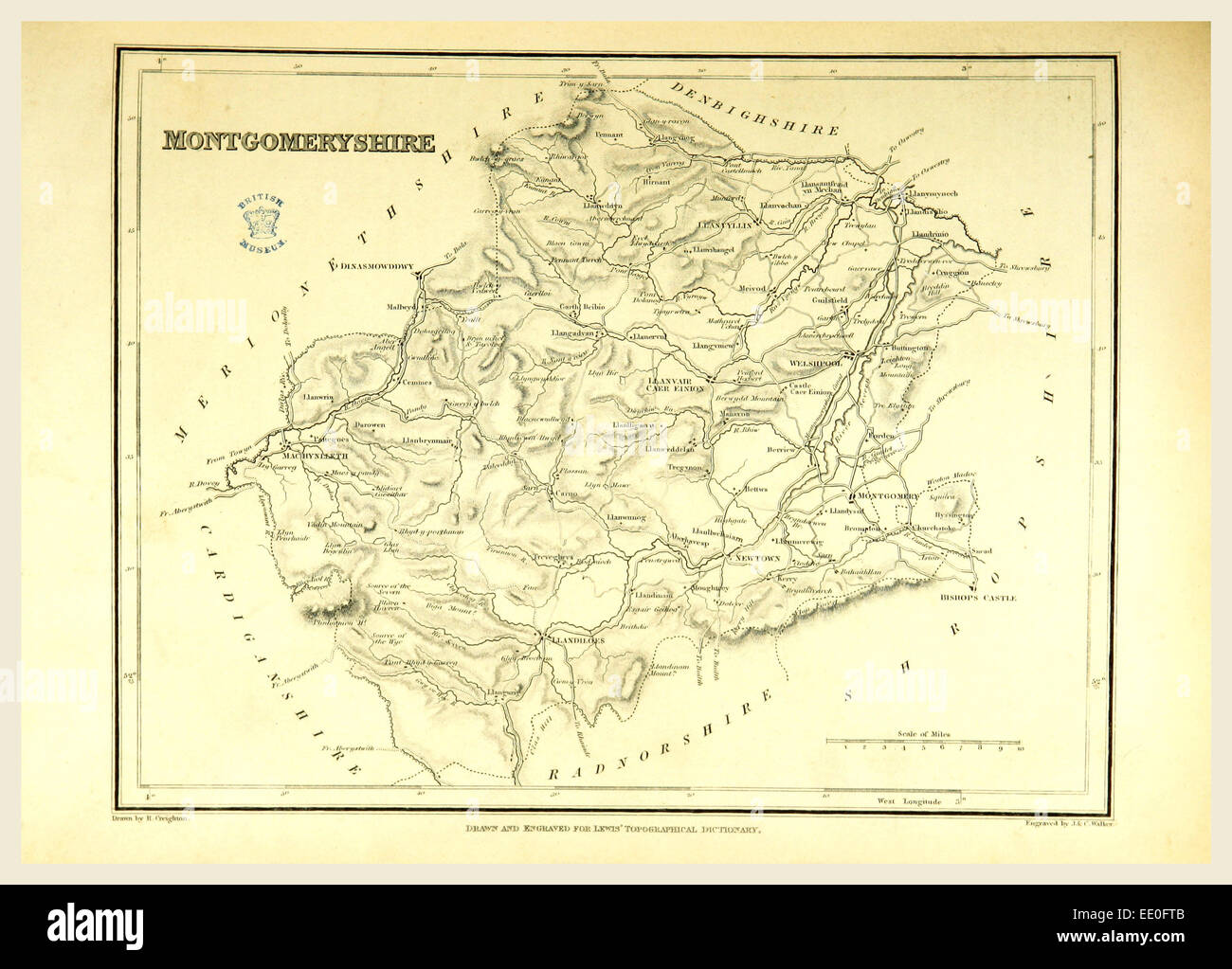 Eine topographische Wörterbuch von Wales, Montgomeryshire, 19. Jahrhundert Gravur, UK Stockfoto