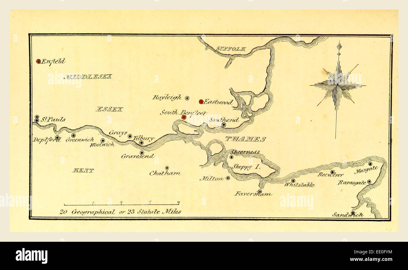 Stadtplan Kent UK, 19. Jahrhundert Gravur Stockfoto