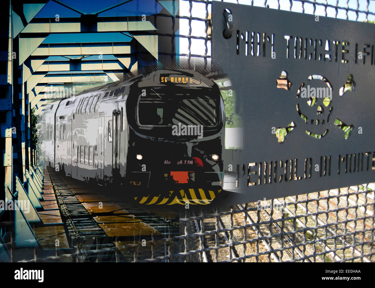 Zusammensetzung Erkennungstafel Bilder der Züge und Eisenbahnen Stockfoto