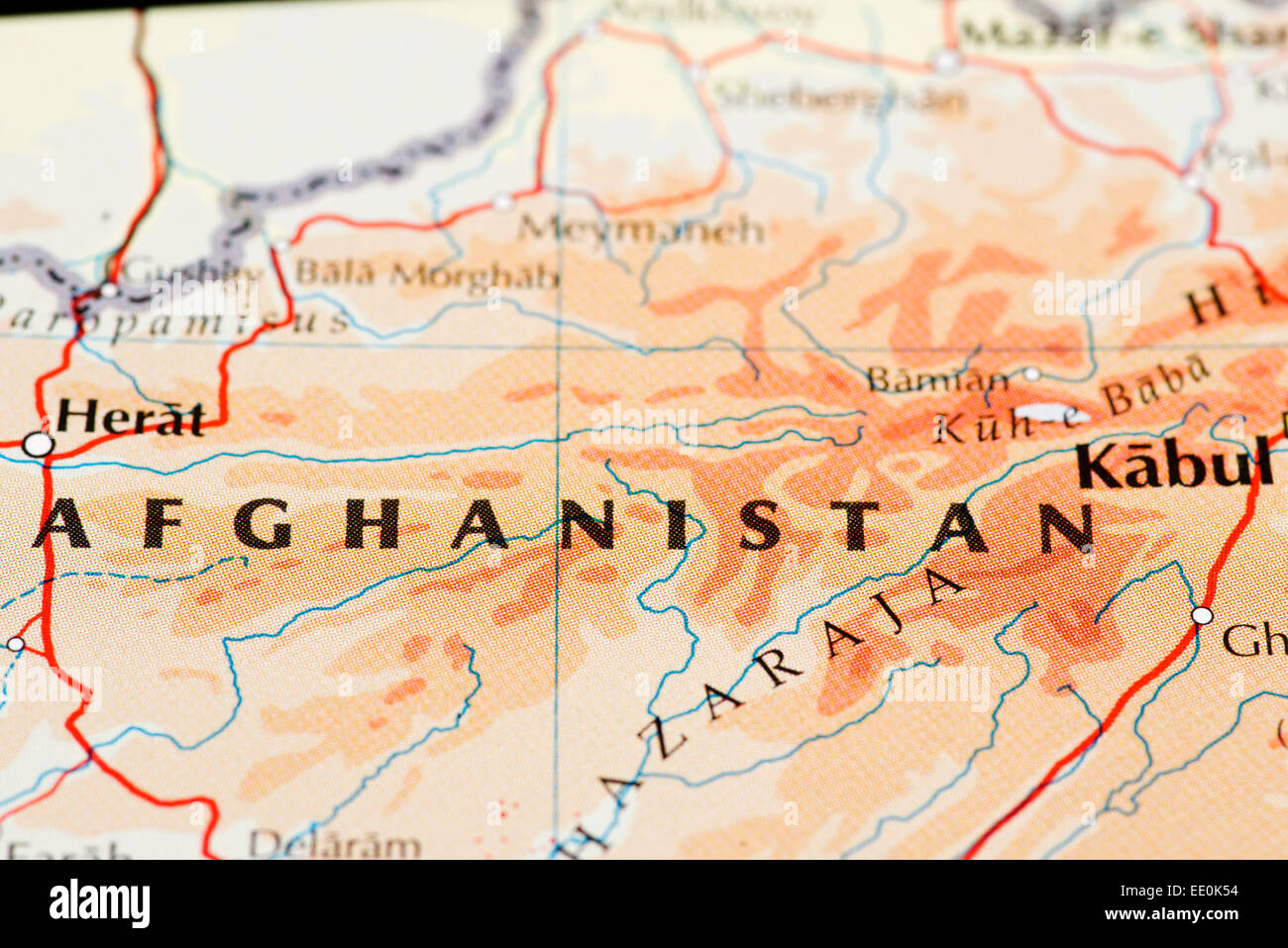 Nahaufnahme von Atlas Karte von Afghanistan Stockfoto
