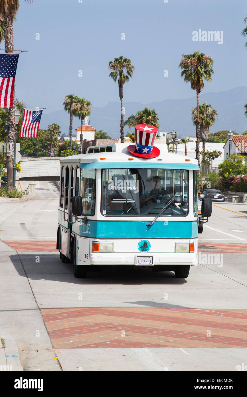 Santa Barbara Waterfront Innenstadt elektrische Pkw Transit Bus in Kalifornien, USA Stockfoto