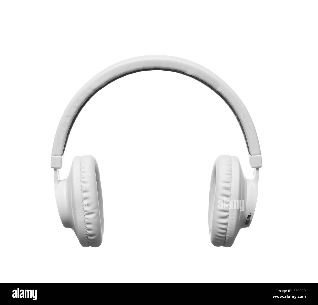 Weiße Kopfhörer auf weißem Hintergrund, isoliert Stockfoto