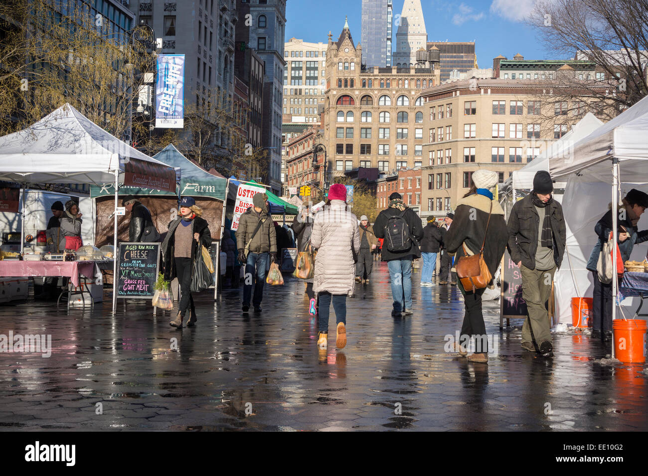 Den relativ ruhigen Winter Union Square Greenmarket in New York auf Freitag, 9. Januar 2015.   (© Richard B. Levine) Stockfoto