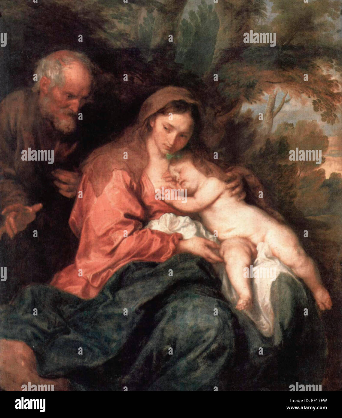 Die Heilige Familie Ruhe auf der Flucht nach Ägypten - Anthony van Dyck, circa 1630 Stockfoto