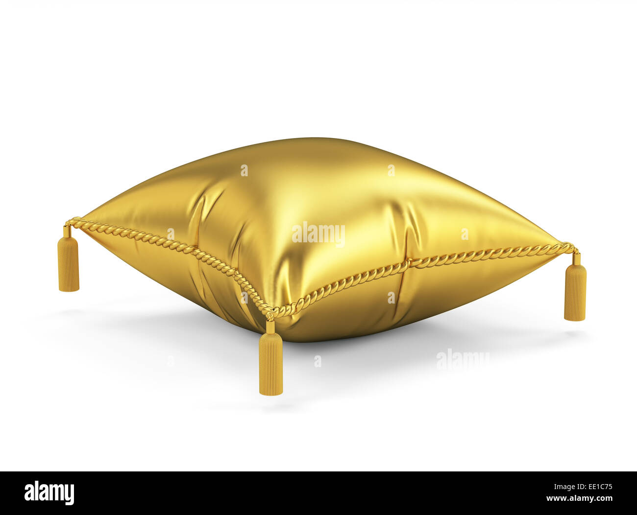 3D Render des goldenen Kissen isoliert auf weißem Hintergrund Stockfoto