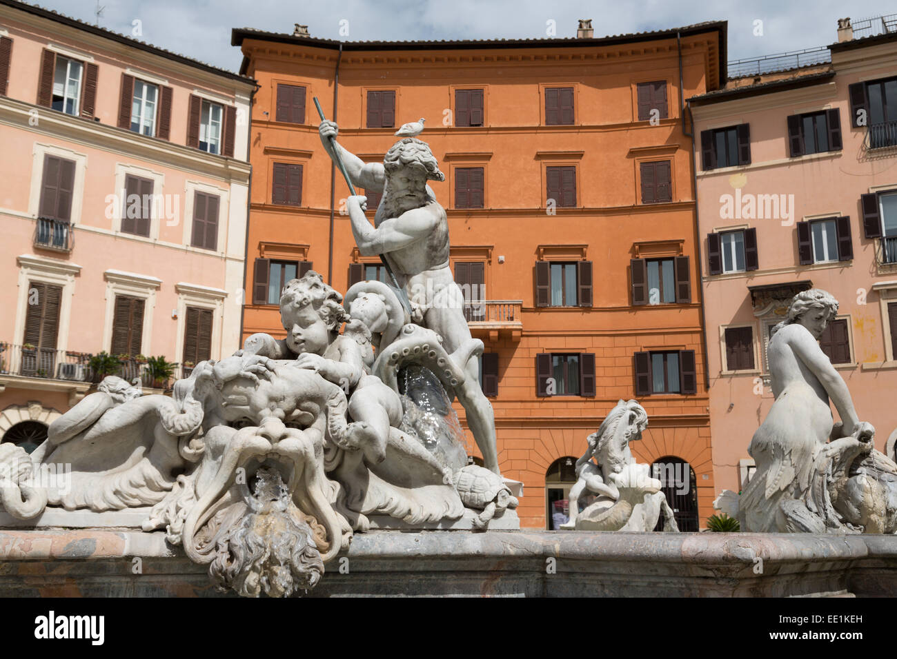Fontana del Nettuno (Brunnen von Neptun) in Piazza Navona, Rom, Latium, Italien, Europa Stockfoto