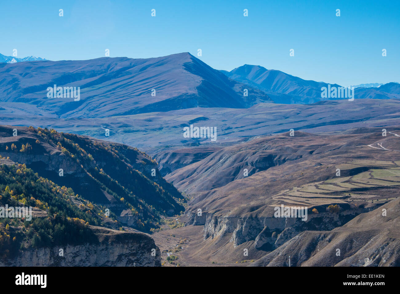 Blick über den tschetschenischen Berge, Tschetschenien, Kaukasus, Russland, Europa Stockfoto