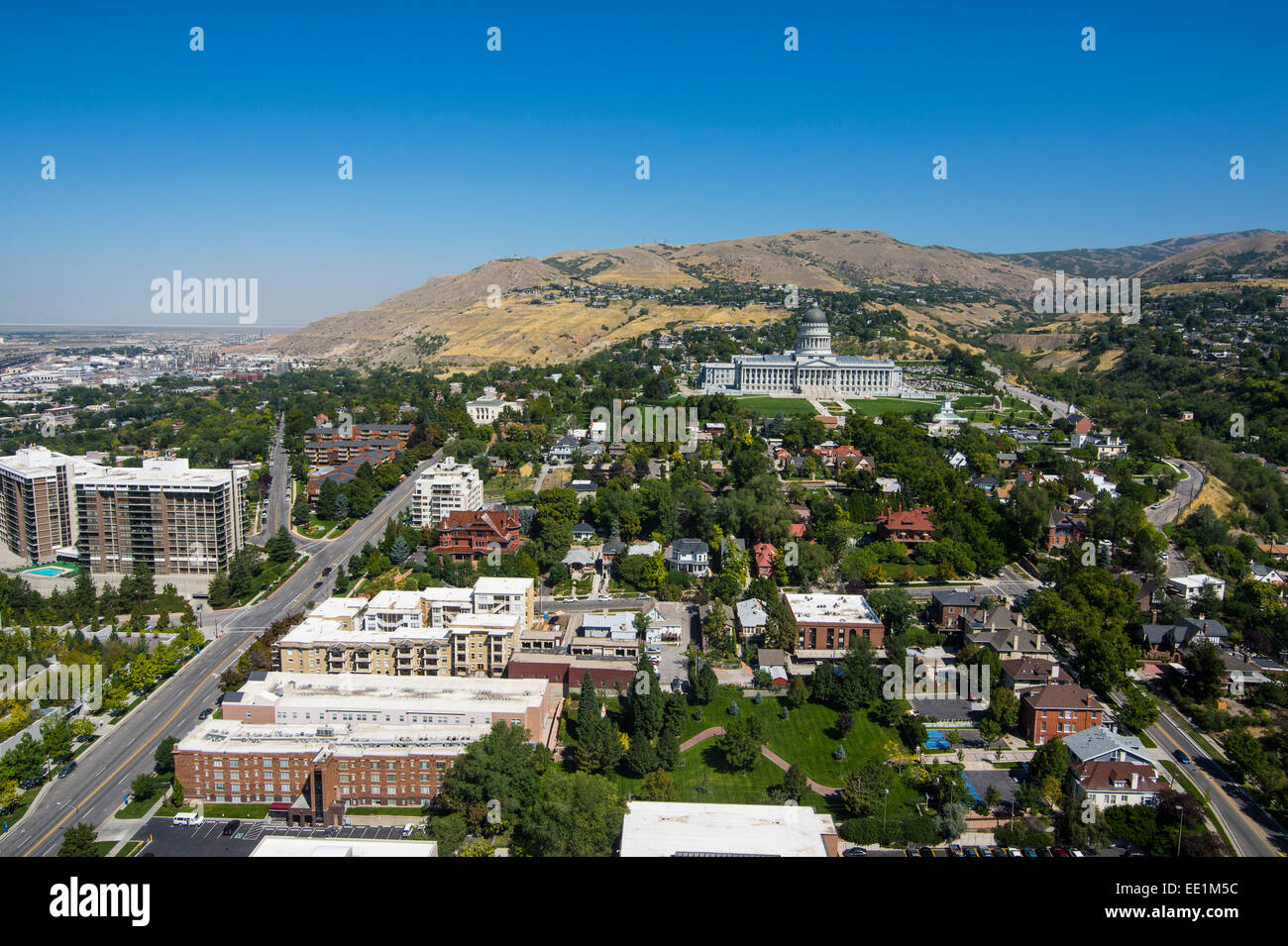 Blick über die Utah State Capitol und Salt Lake City, Utah, Vereinigte Staaten von Amerika, Nordamerika Stockfoto