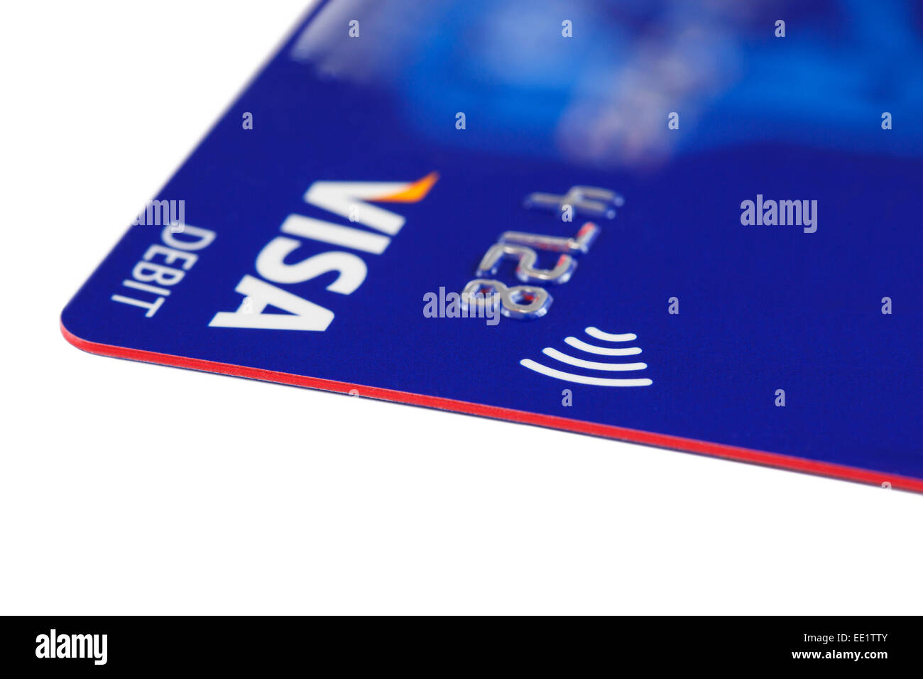 Visa paywave Debit Card mit kontaktlosen Technologie für die Zahlung. England, Großbritannien, Großbritannien Stockfoto