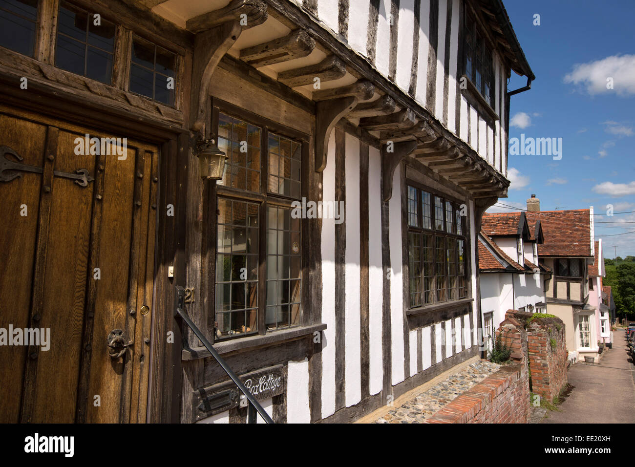 UK England, Suffolk, Lavenham, gerahmt Prentice Street, Box Cottage, mittelalterliche Holz Haus Stockfoto