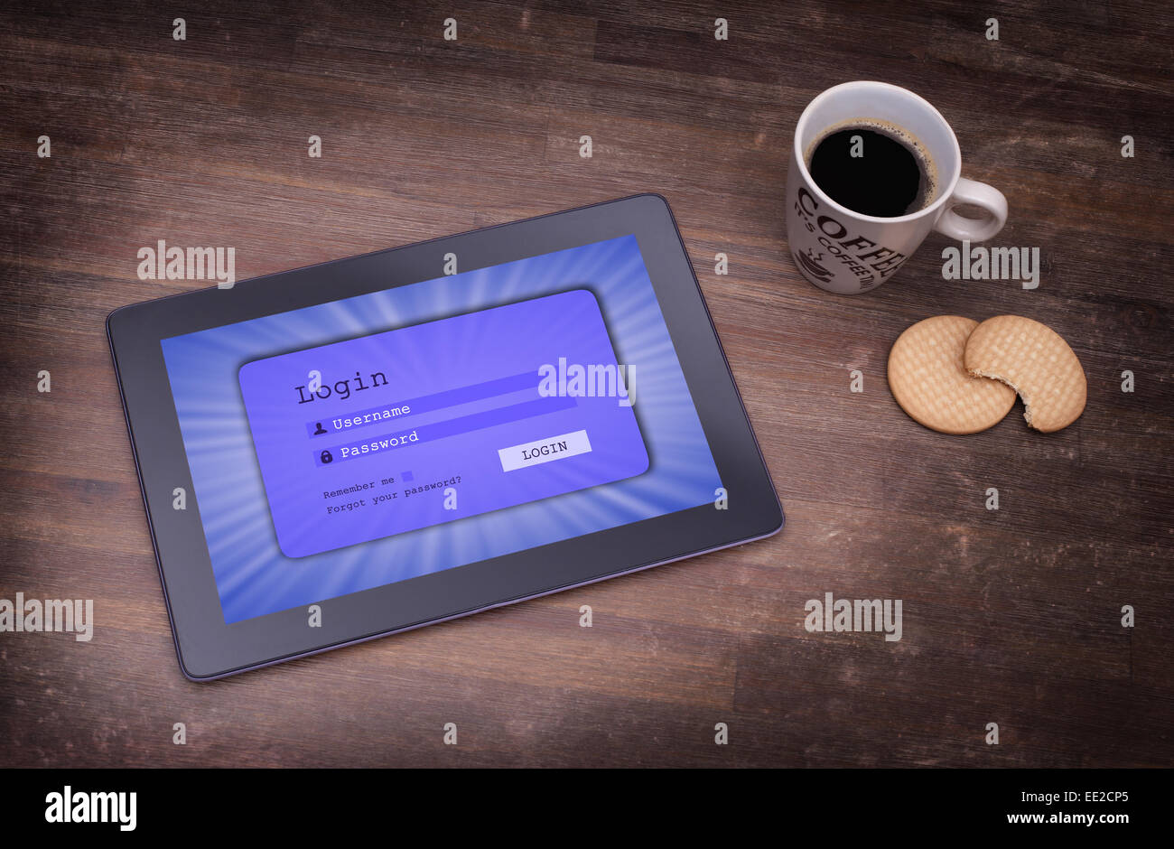Login-Schnittstelle auf Tablet - Benutzernamen und das Kennwort, blau Stockfoto