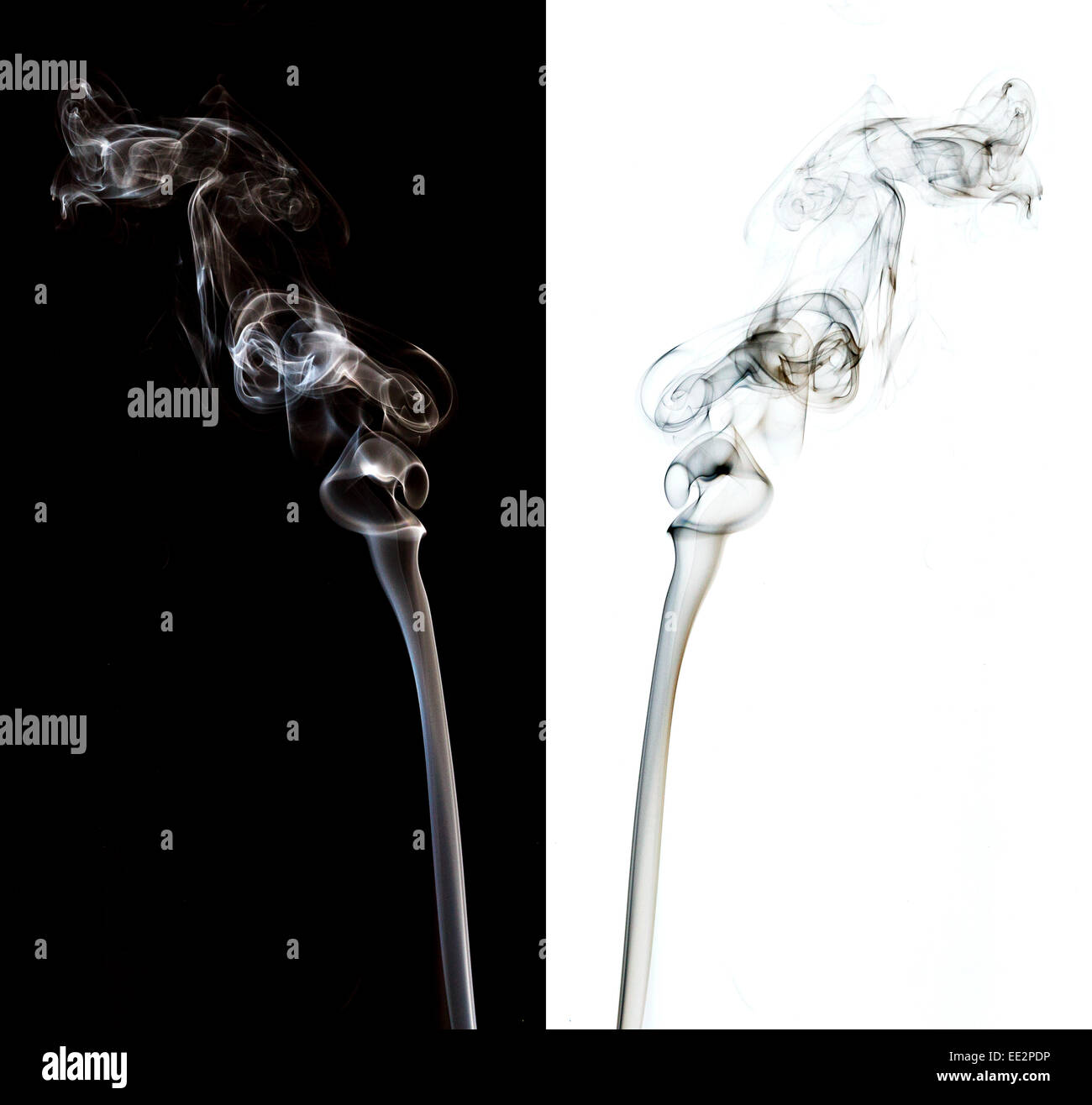 Rauch abstrakt umgedreht ein symmetrisches Negativbild von Rauch Muster, weißer Rauch auf schwarzem Hintergrund und schwarzen Rauch auf weiß Stockfoto