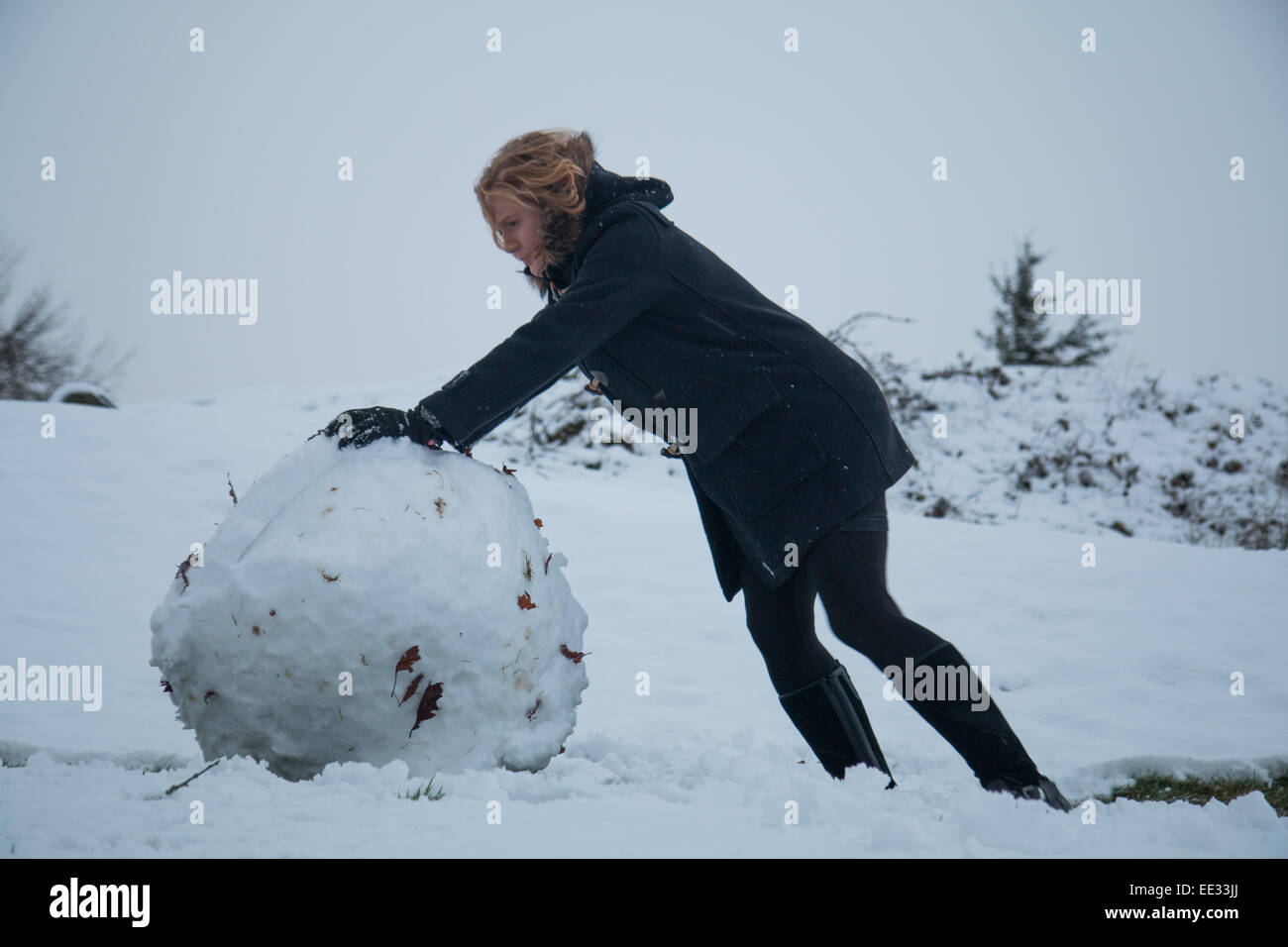 Aberystwyth, Wales, UK. 13. Januar 2015. Michaela Freeman hat Spaß im Schnee am Bwlch Nant yr Arian Forest Visitor Centre, Aberystwyth. Mehr als 3 Zoll gefallen so weit heute mit mehr heute Abend Prognose. Bildnachweis: Jon Freeman/Alamy Live-Nachrichten Stockfoto