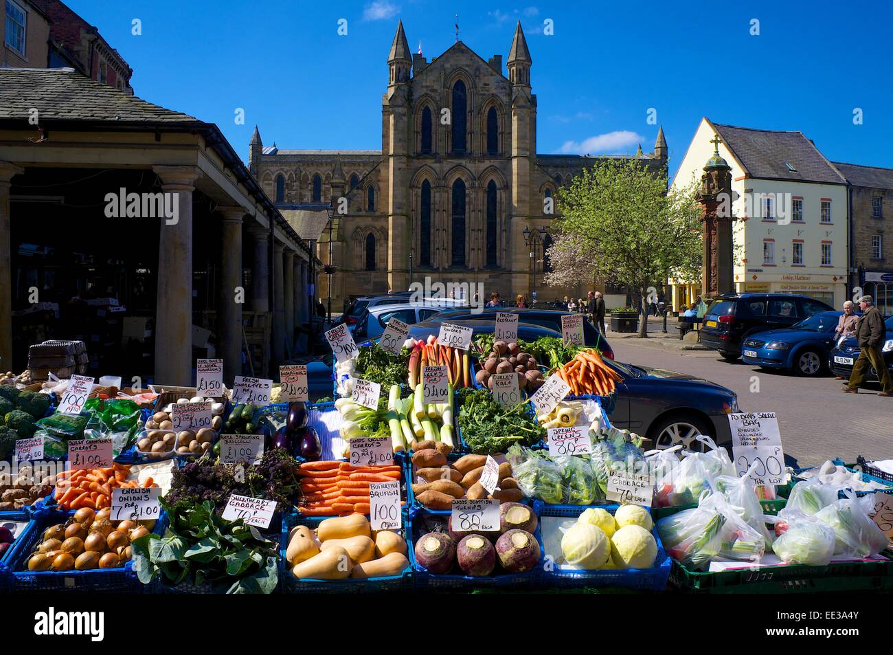 Outdoor-Markt Hexham, Northumberland, England, UK. Stockfoto
