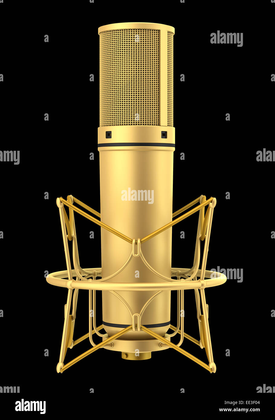Goldene Studio Mikrofon Auf Schwarzem Hintergrund Isoliert Stockfotografie Alamy