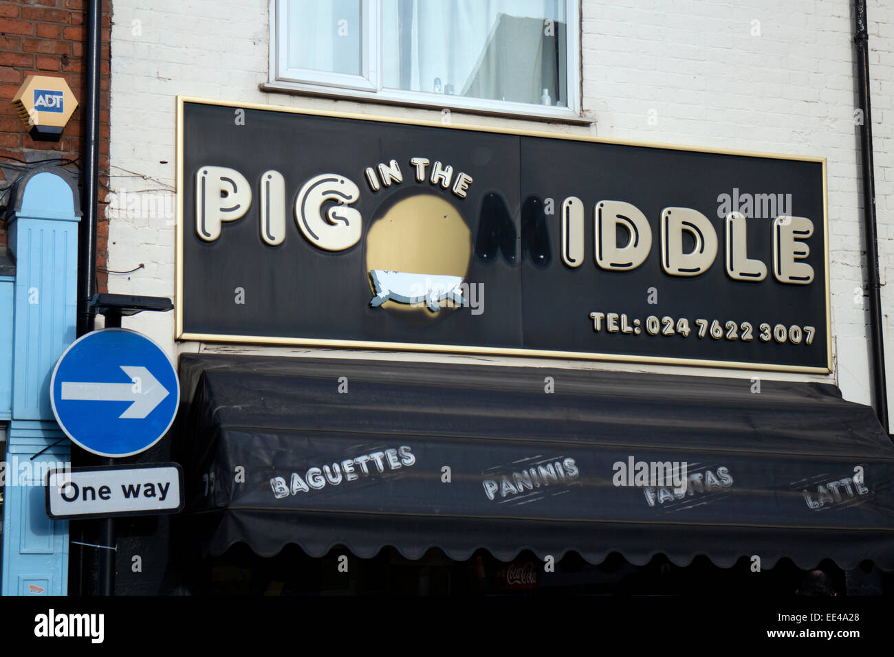 Schwein im Nahen Take-away-Food Shop, weit Gosford Street, Coventry, UK Stockfoto