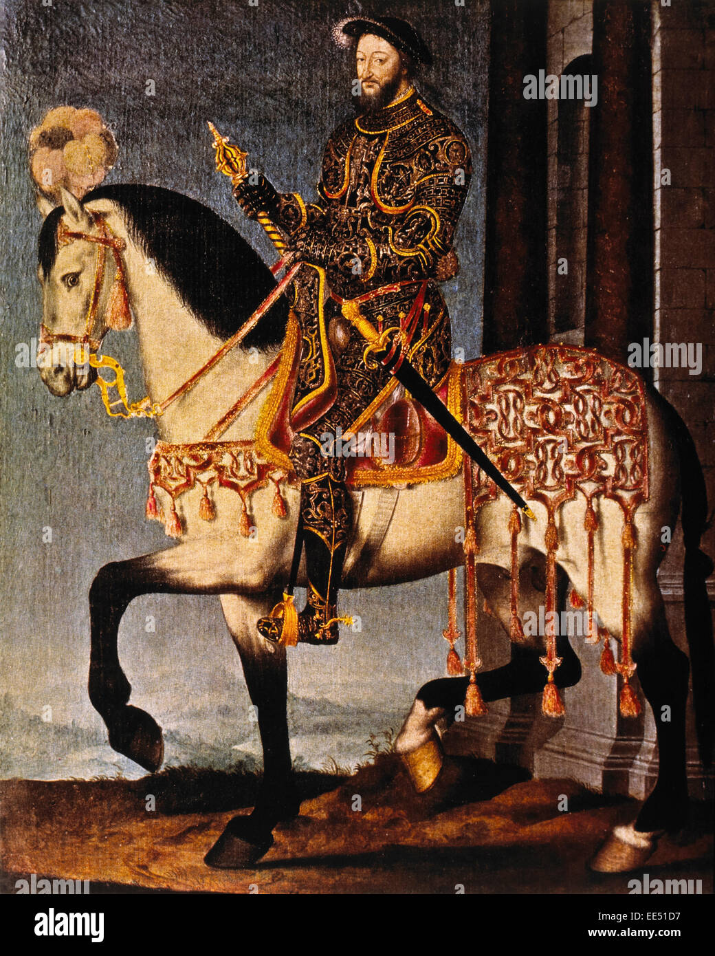 Francis ich (1494-1547), König von Frankreich (1515-47), Portrait auf Pferd durch Jean Clouet, ca. 1540 Stockfoto