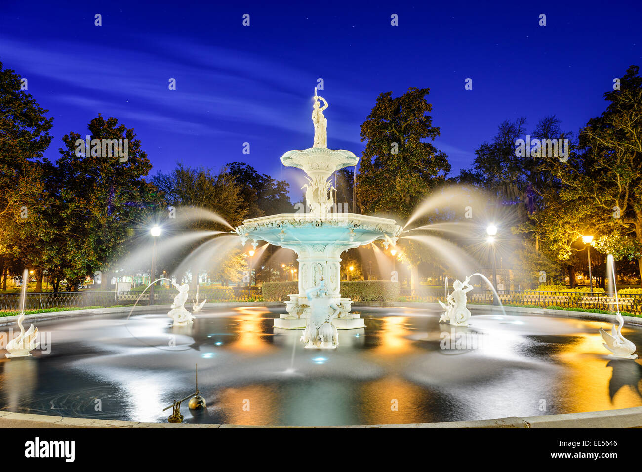 Savannah, Georgia, USA am Forsyth Park Brunnen. Stockfoto