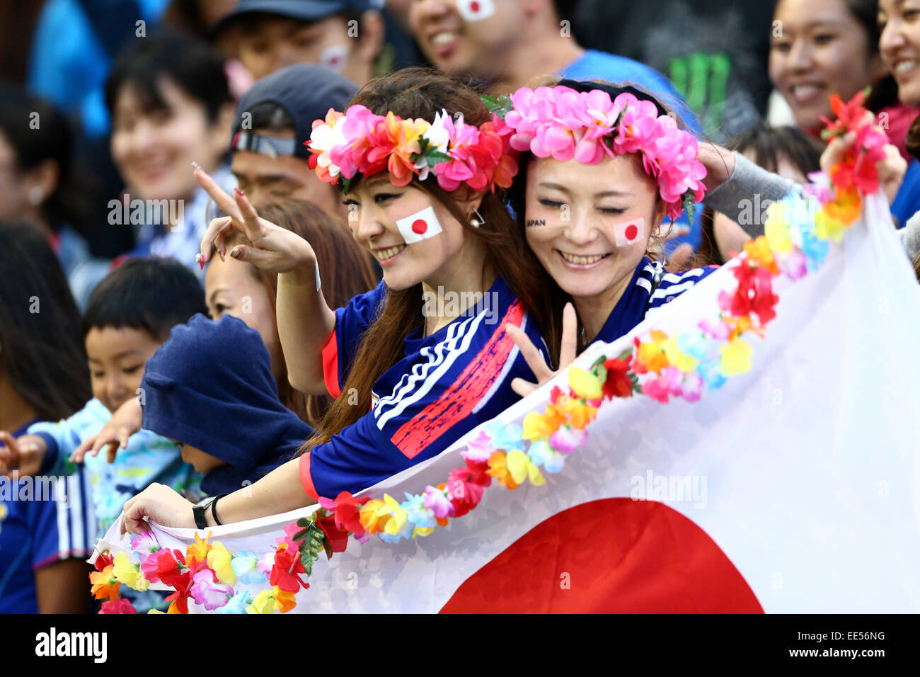 New South Wales, Australien. 12. Januar 2015. Japan (JPN) Fußball-fans: AFC Asian Cup 2015 Australiengruppe D match zwischen Japan 4-0 Palästina Newcastle-Stadion in New South Wales, Australien. © Kenzaburo Matsuoka/AFLO/Alamy Live-Nachrichten Stockfoto