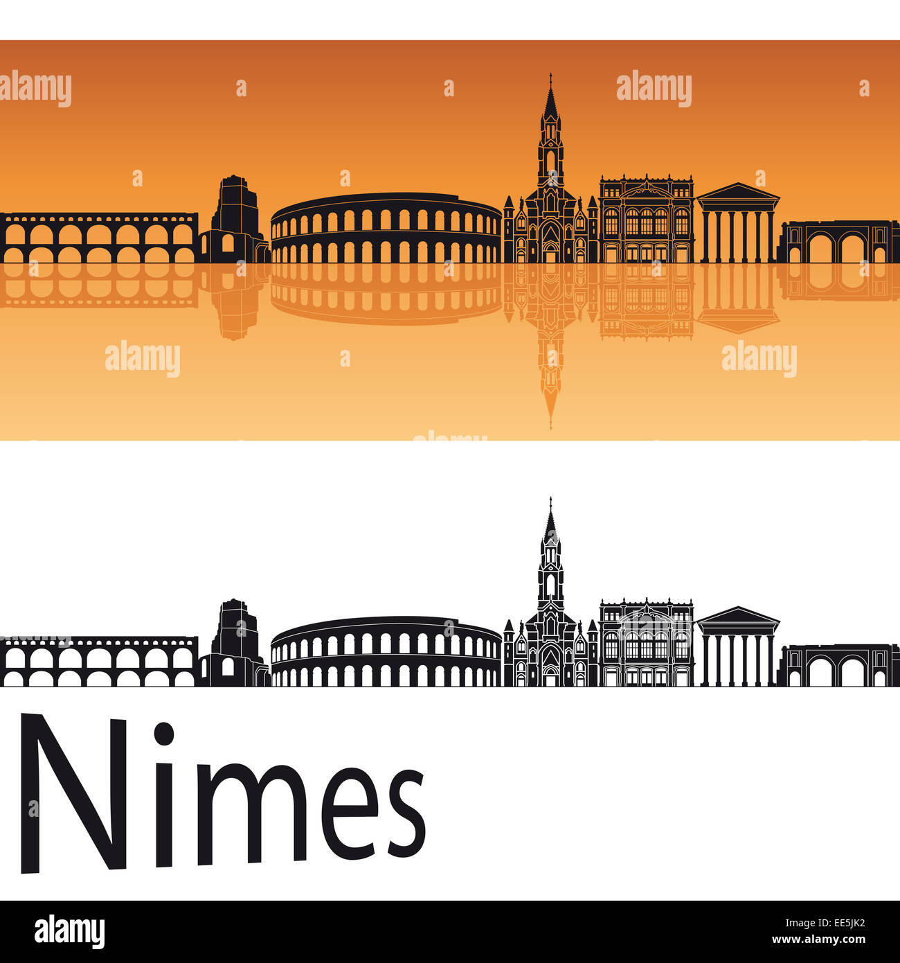 Skyline von Nimes in orange Stockfoto