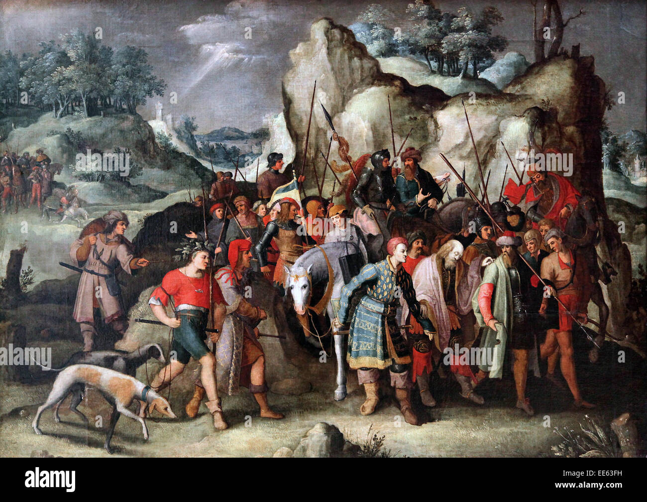 St. Paul führte zu Damaskus nach seiner Bekehrung durch Pieter Brueghel der jüngere 1564-1638 Stockfoto