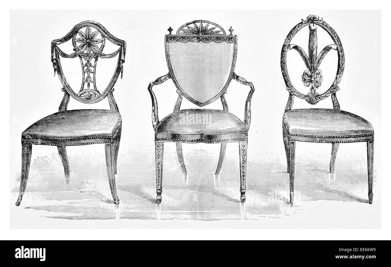 George Hepplewhit Stuhl Stühle Möbel Sitz sitzen Tischler Schild aus Mahagoni design Esszimmer Ellenbogen 1789 1790 Stil Stockfoto