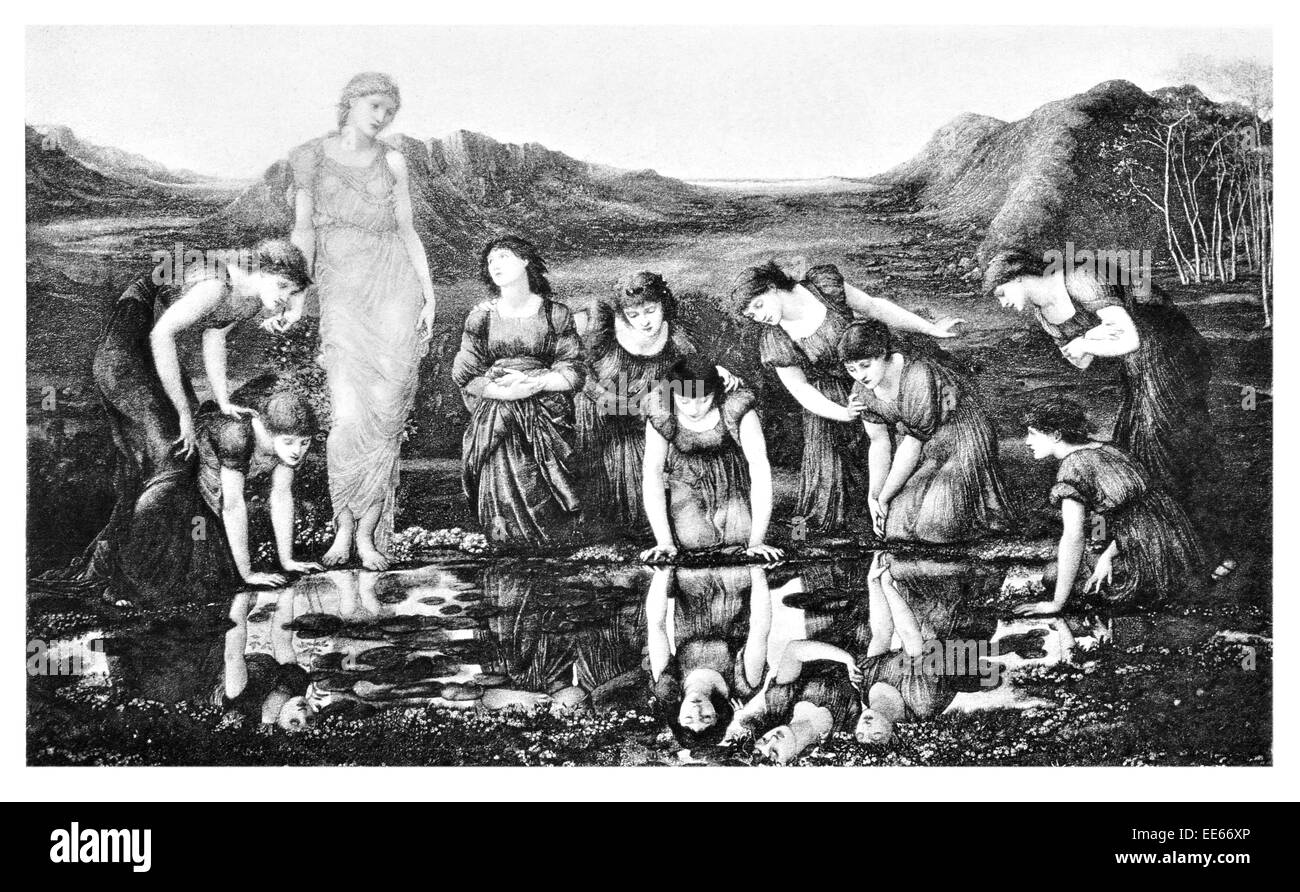Die Spiegel der Venus von Sir Edward Coley Burne-Jones Gott Göttin Teich Fluss Reflexion Frau weibliche Anmut anmutige Schönheit weiblich Stockfoto