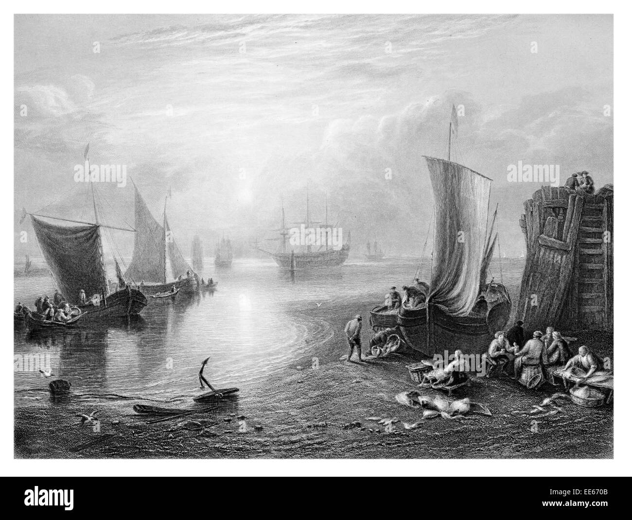 Die Sonne steigt in einen Nebel Joseph Mallord William Turner Schädlinge an der Küste Schiff Boot segeln Sailig Handel Handelsschiff vor Anker Stockfoto