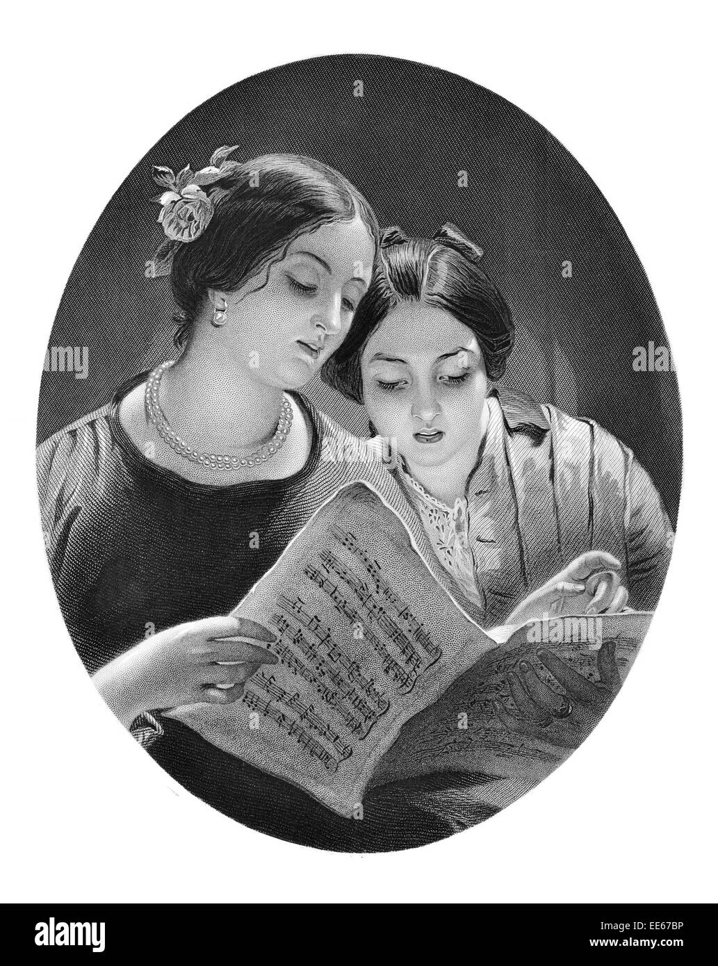 Das Duett James Sant Royal Academy Porträt Notenlesen Musik Blatt Musiker Frau weibliche Anmut anmutige Schönheit weibliche Dame Stockfoto