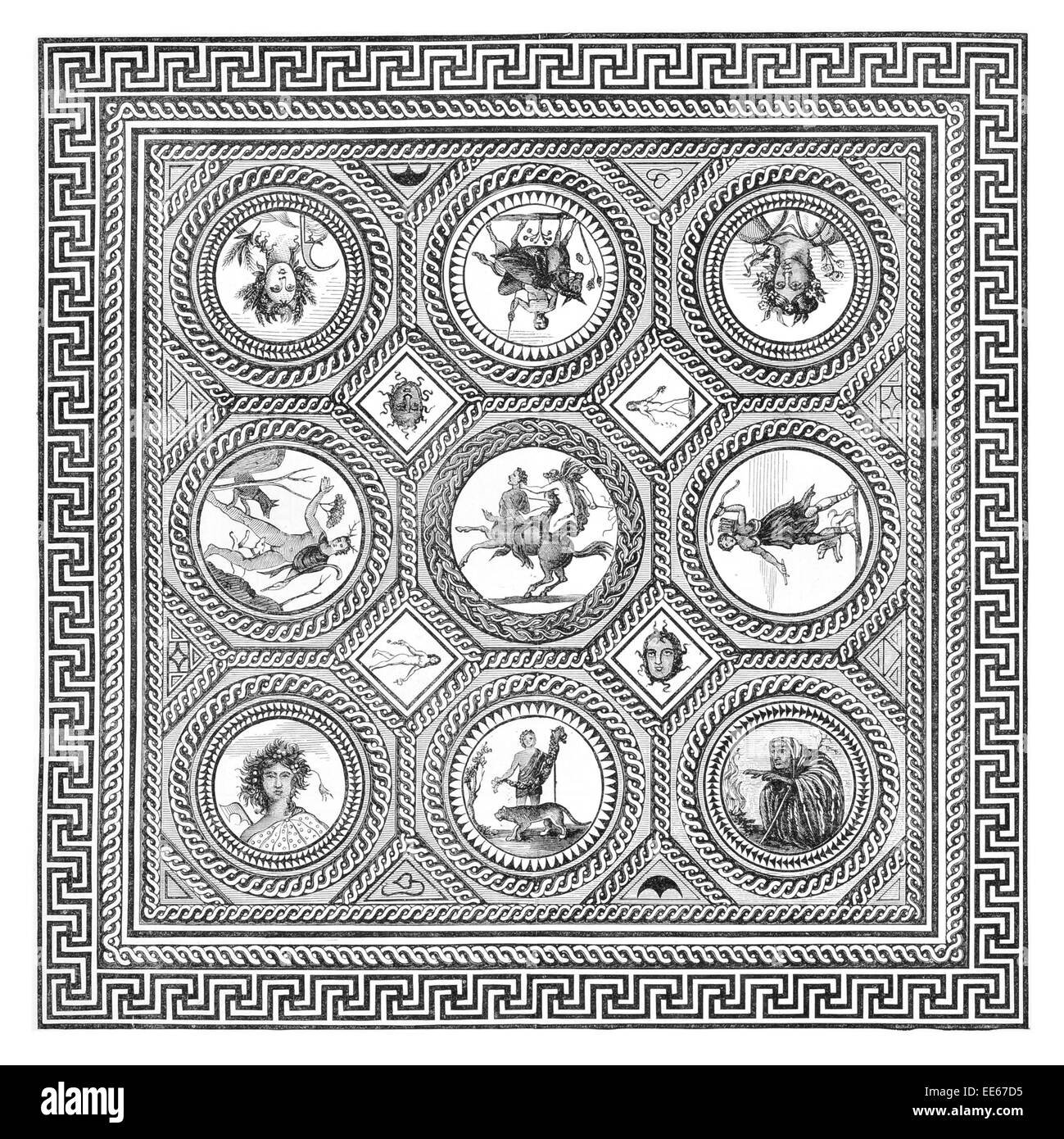 Mosaik-Pflaster Herren Hase Bristol Tessera römischen Design-Fliesen Fliesen Bodenbelag alten Britanniens Bodenmosaiken Stockfoto