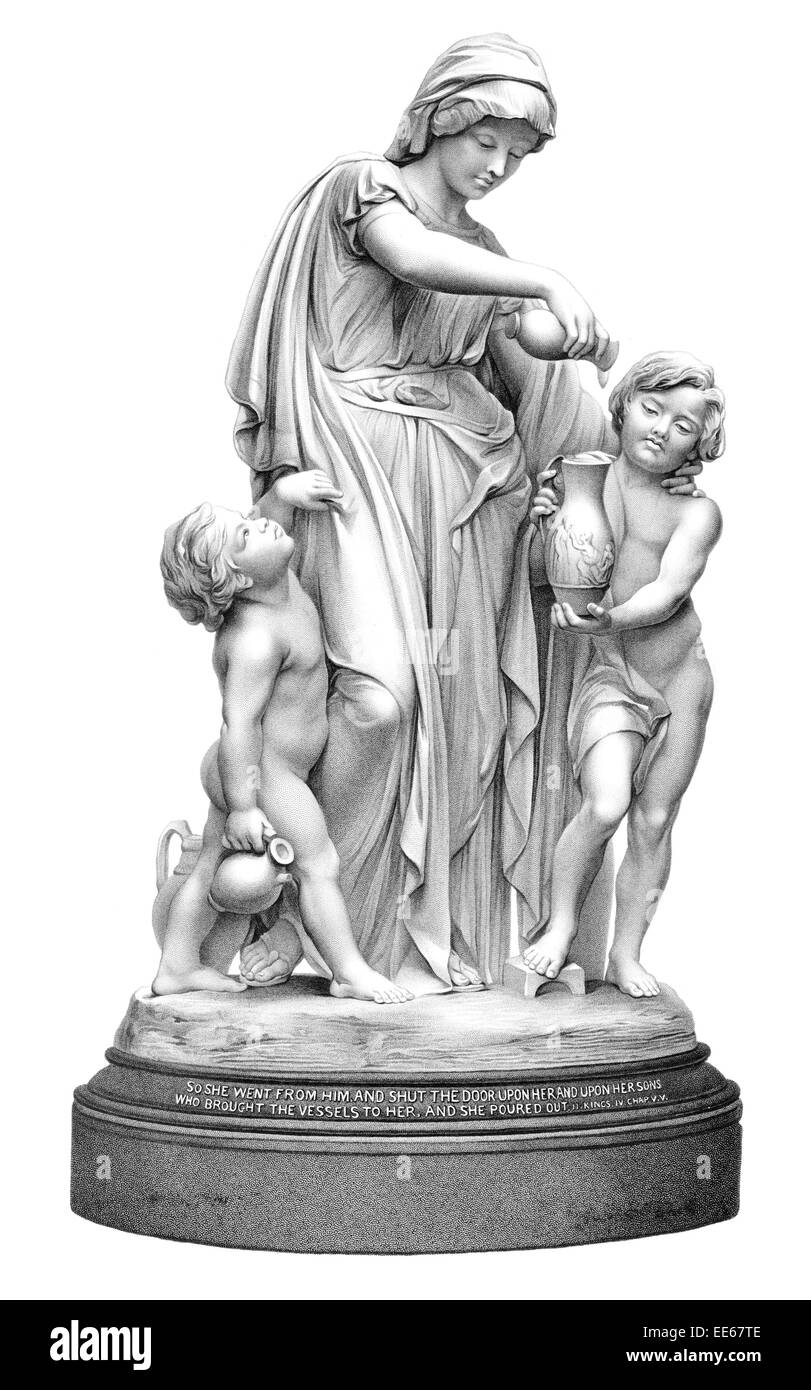 Die Witwe Cruse II Könige Kapitel V Elisha goß Öl Religion religiöse christliche Christentum glaube Geist spirituellen Kirche Stockfoto