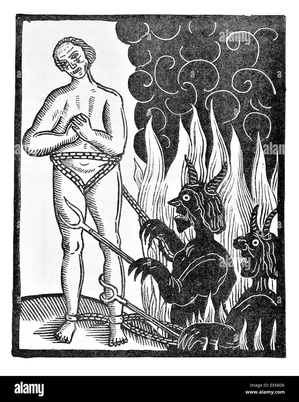 Shakespeare geballt Balladen jakobinischen Tudor Teufel Hölle Feuer Flammen böse Geister Rauchen schlecht schuldig Religion religiöse Christian Stockfoto