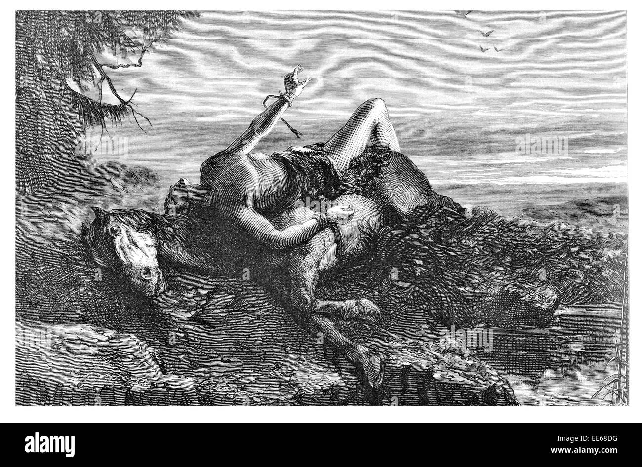 Ivan Stepanovych Mazepa Mazeppa W J Allen sterben Wildpferd bestraft ermordeten Mord Todesgedicht Lord Byron Kosaken-Hetman gebunden Stockfoto