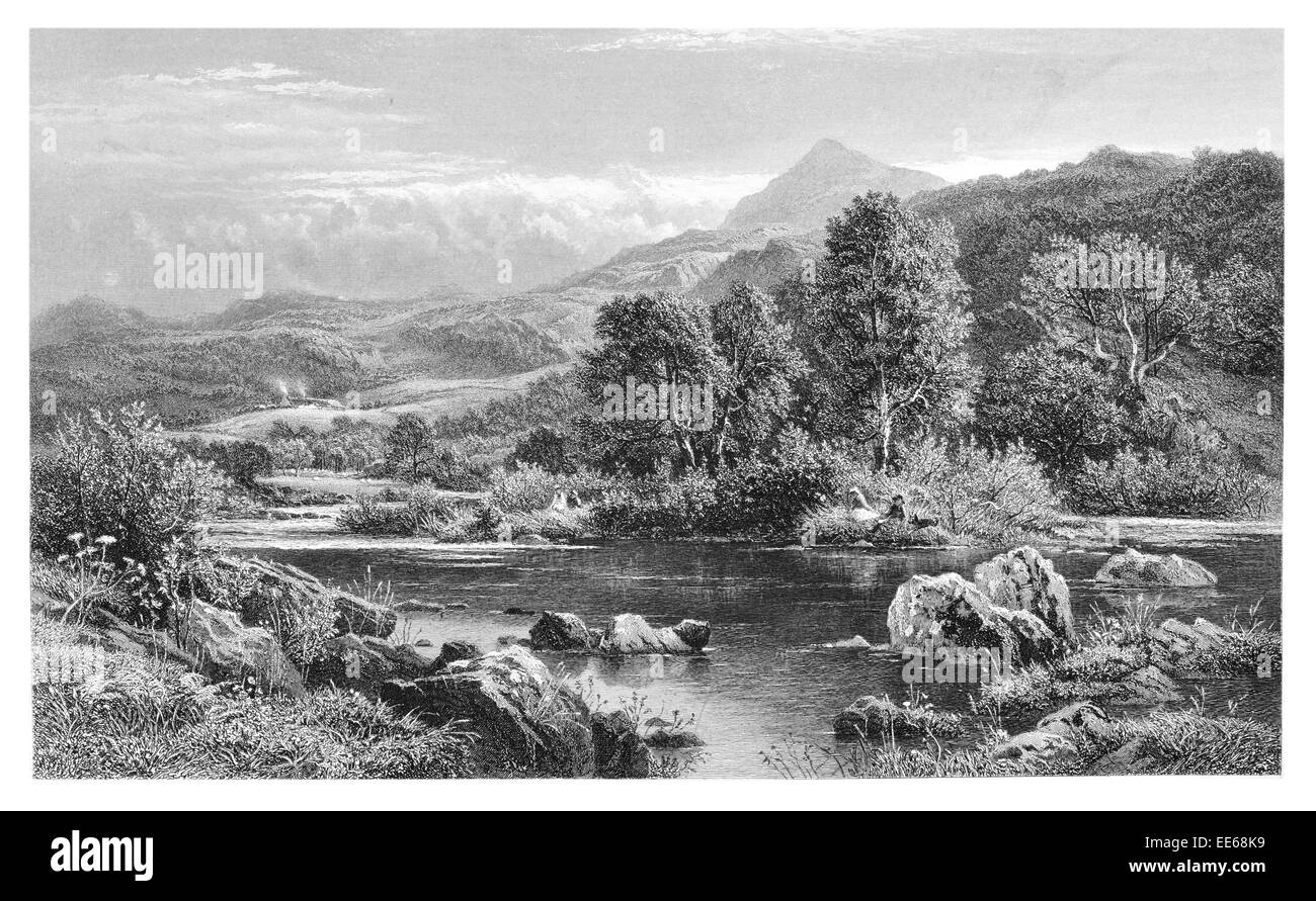 Auf der Llugy North Wales Benjamin Williams Leader Landschaft Flusslandschaften im Freien im freien Landschaft Szene Reisen Panoramablick Stockfoto