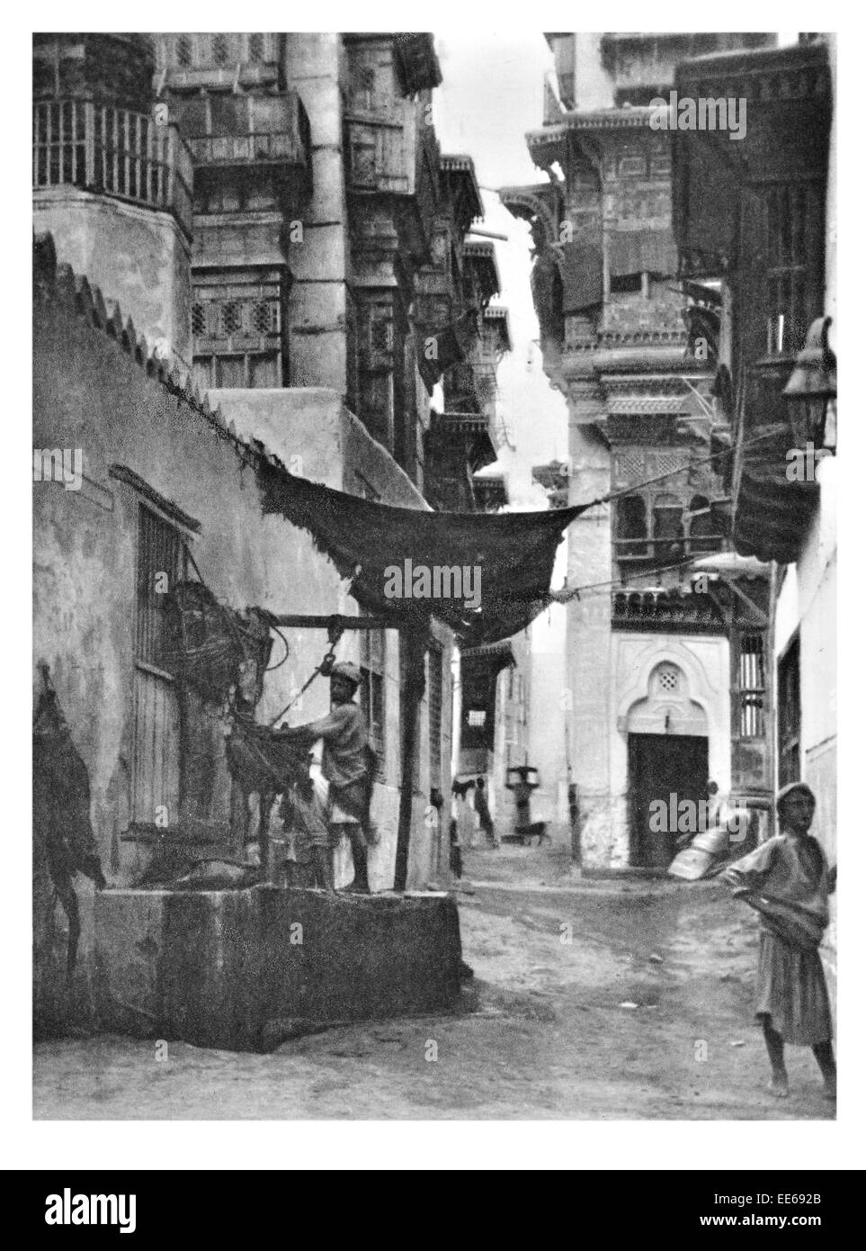 Dschidda Straßenszene Jeddah Jiddah Jedda Hijaz Tihama Saudi-Arabien Makkah Provinz 1920 Stockfoto