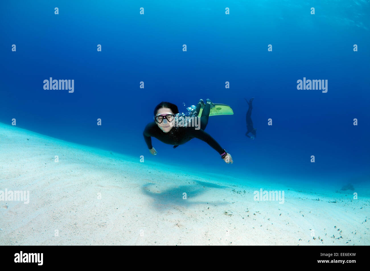 Freediver schwimmt über sandigem Untergrund, Rotes Meer, Ägypten Stockfoto