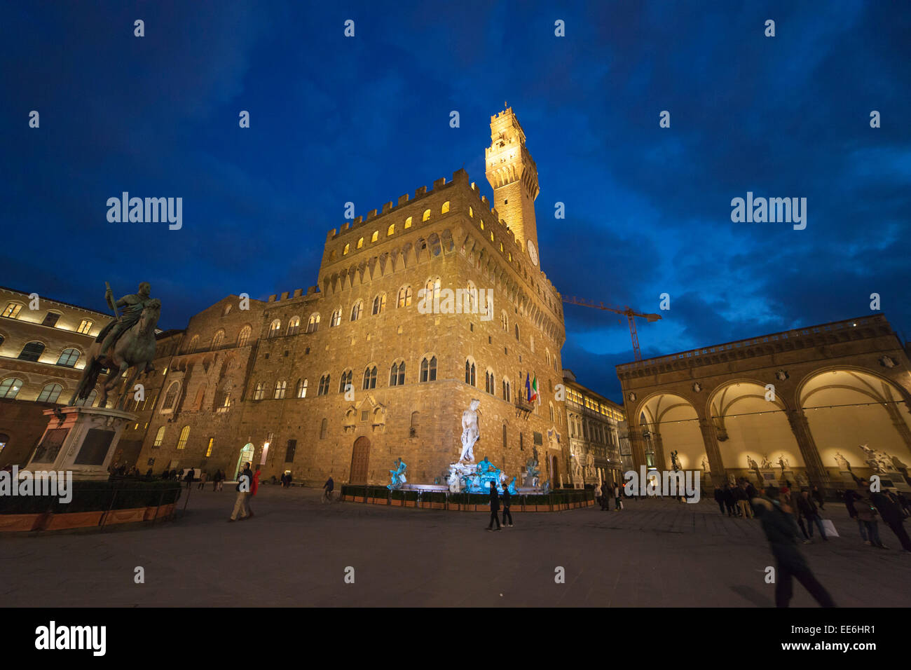 Italien, Toskana, Florenz, Palazzo Vecchio und Signoria Platz. Stockfoto