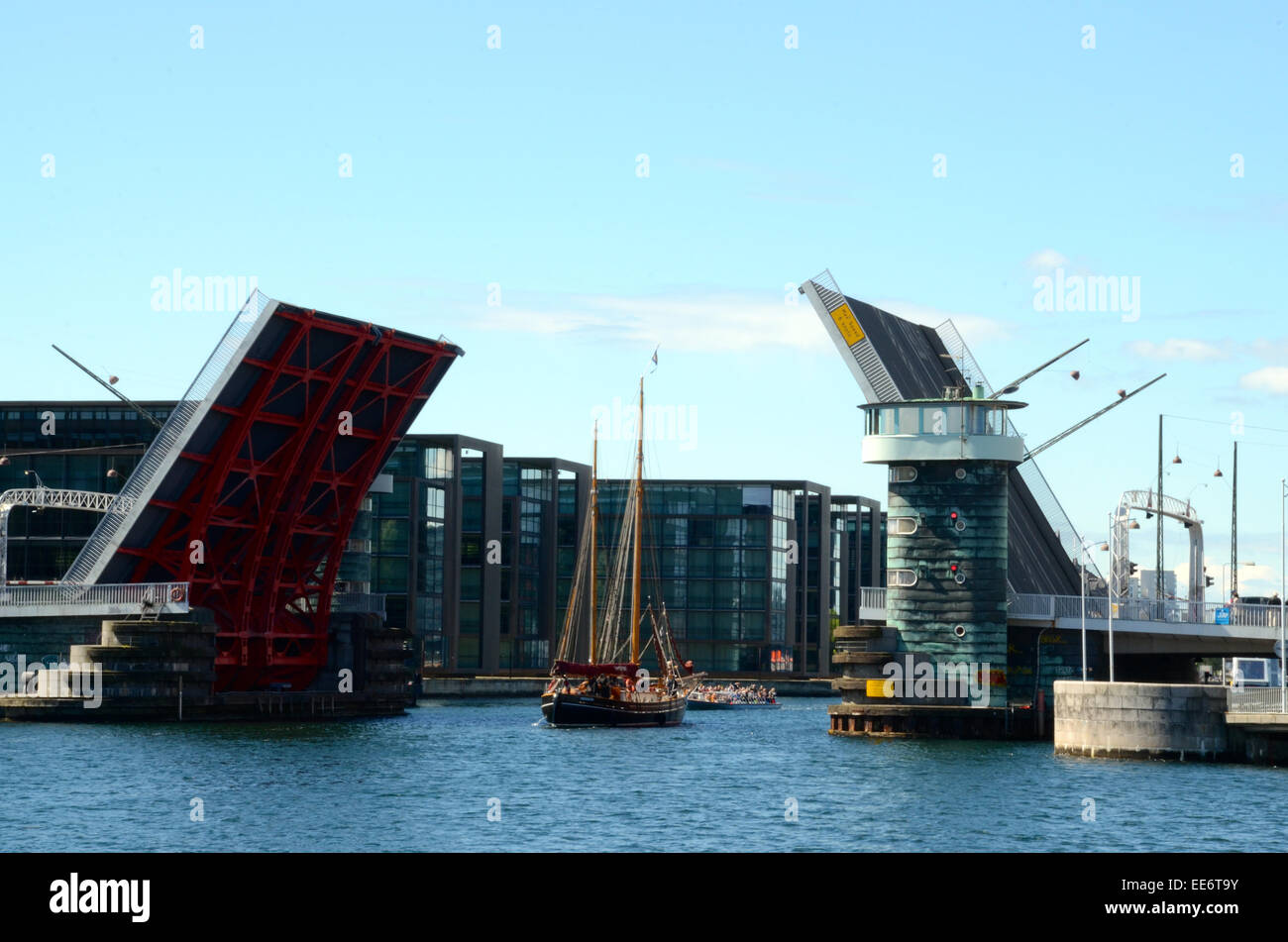 Knippelsbro Brücke Kopenhagen öffnen mit Segelboot vorbei Stockfoto