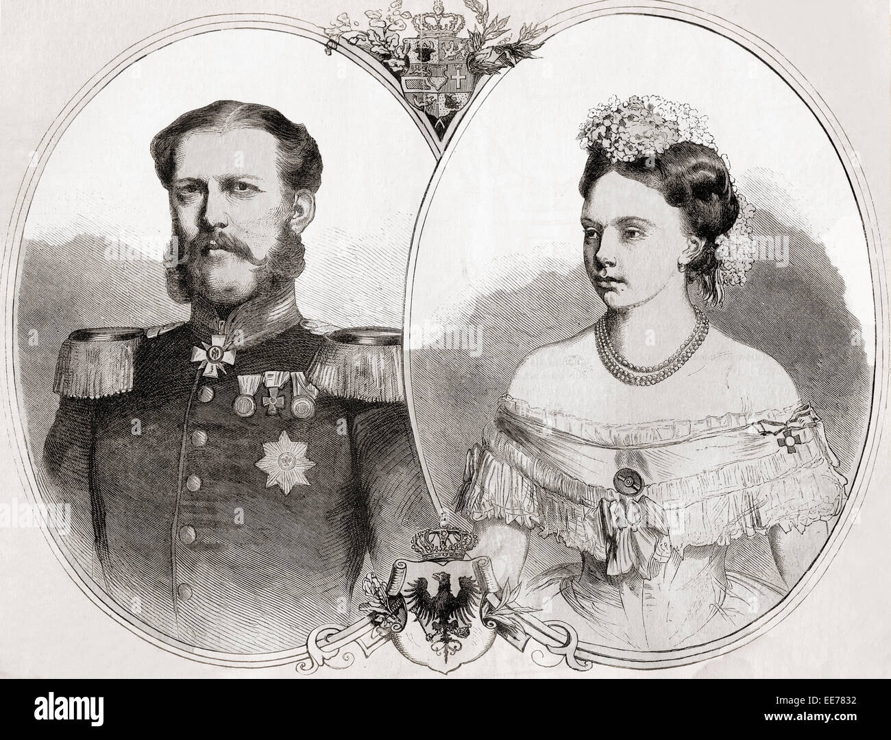 Duke William oder Willem von Mecklenburg-Schwerin, 1827-1879, und seine Frau Prinzessin Friederike Wilhelmina Louise Elisabeth Alexandrine von Preußen, 1842-1906. Stockfoto