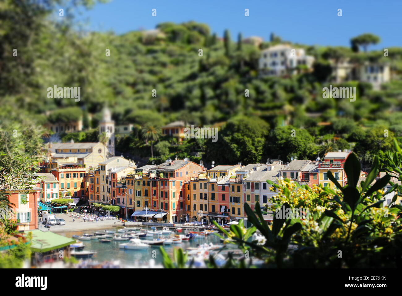 Portofino, Portafino, Italien, verschwommen, Tilt-Shift-Objektiv Stockfoto