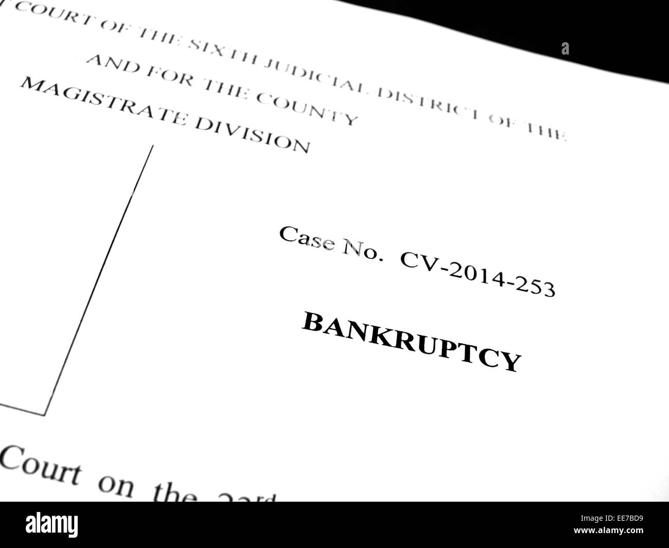 Einreichung von legalen Papieren als eine Klage wegen Gläubigerschutz Stockfoto
